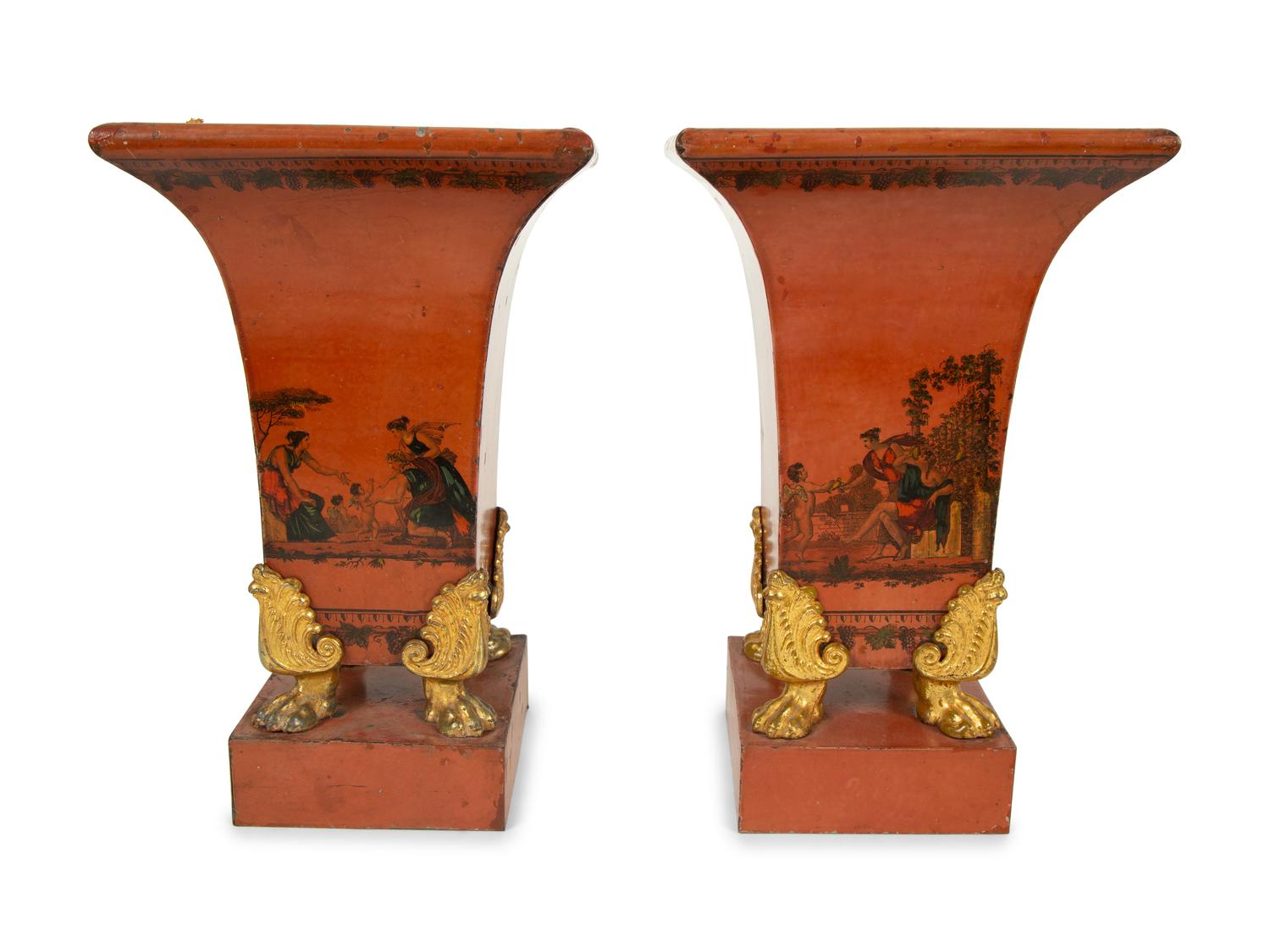 A Pair of French Tôle Peinte Vases