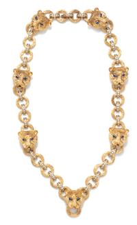 YELLOW GOLD, SAPPHIRE AND DIAMOND NECKLACE