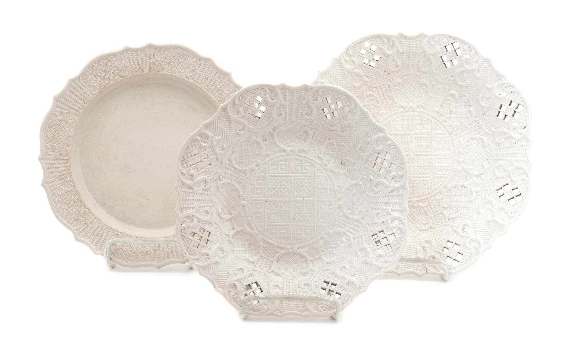 Three Staffordshire Salt Glaze Plates Diameter of largest 10 1/8 inches. — 19TH CENTURY
