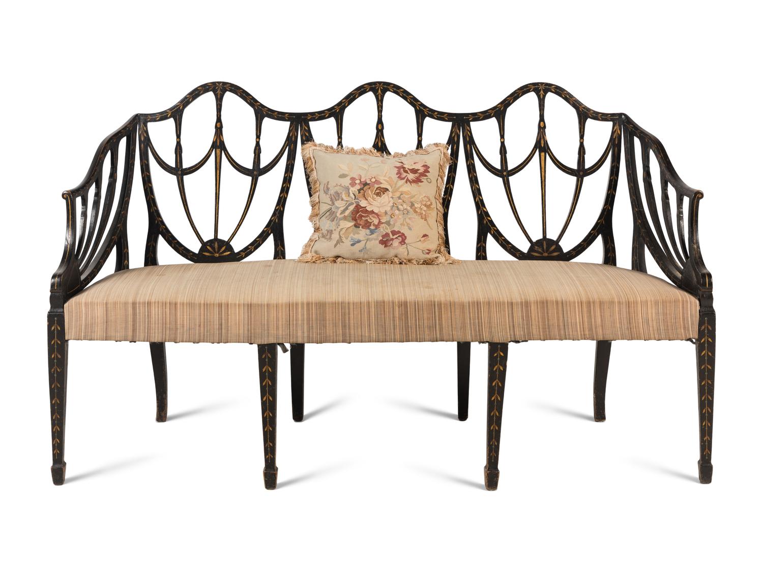 A George III Painted Beechwood Triple-Back Settee