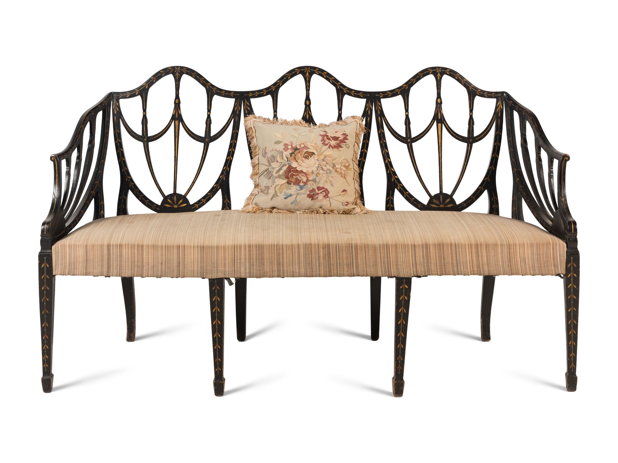 A George III Painted Beechwood Triple-Back Settee