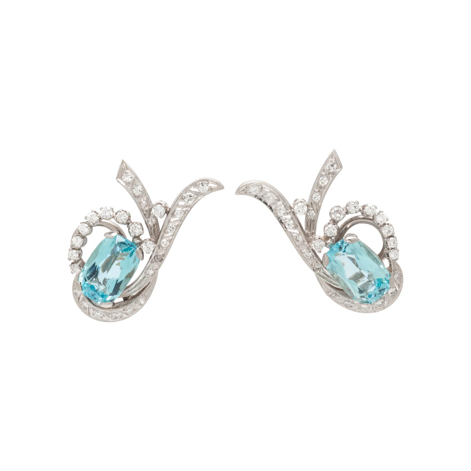 AQUAMARINE AND DIAMOND CLIP EARRINGS