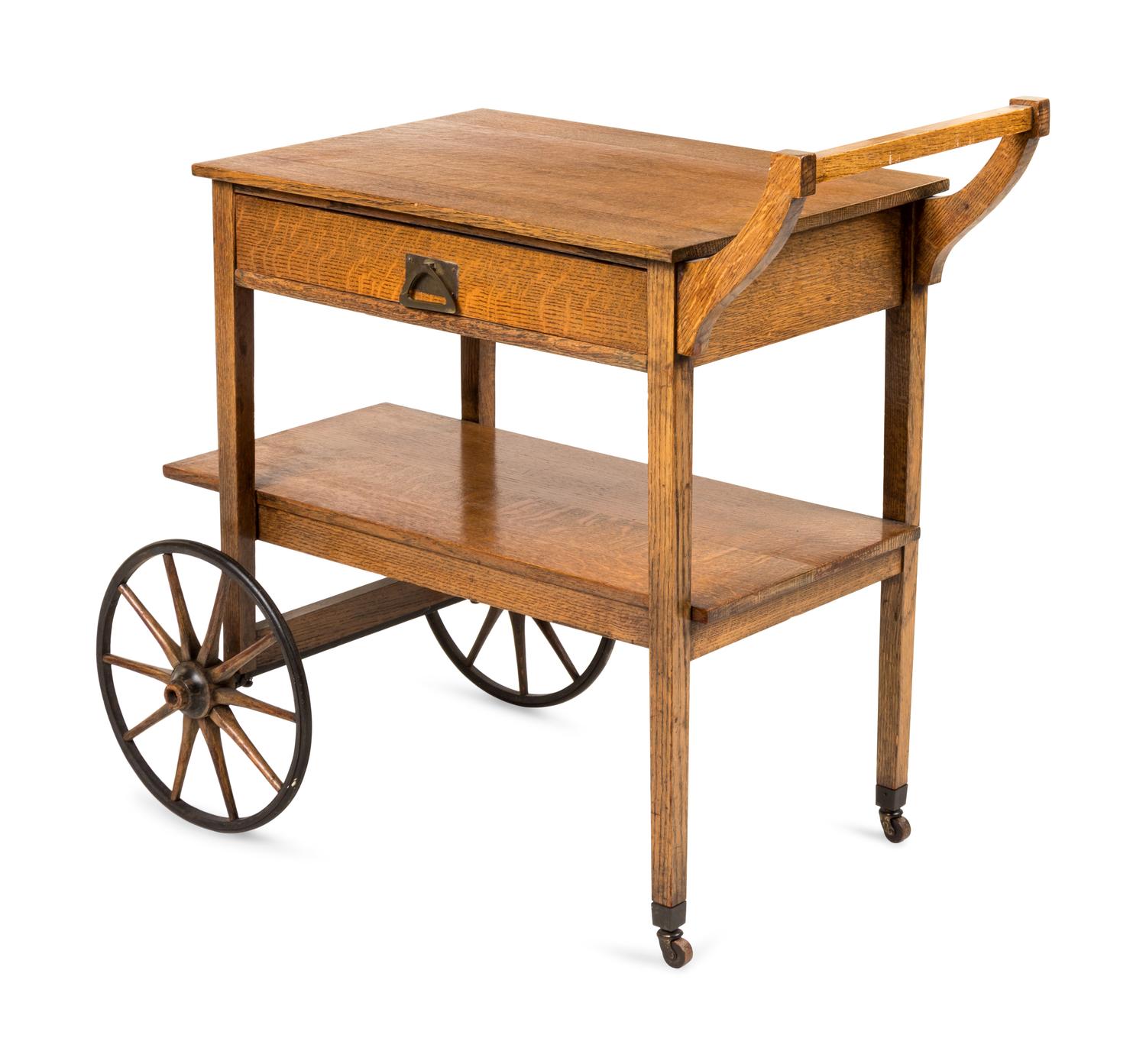An Arts & Crafts Oak Tea Cart