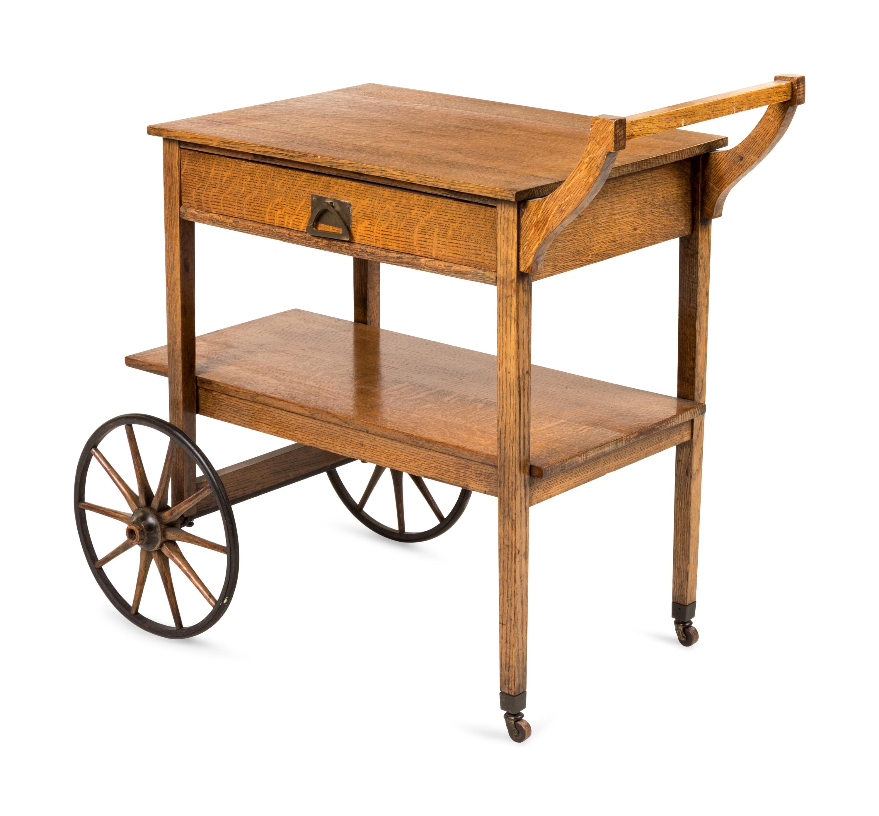 An Arts & Crafts Oak Tea Cart