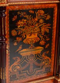 A Pair of Louis XVI Style Gilt Bronze Mounted Marquetry Marble-Top Console Cabinets