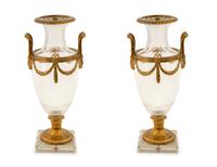 A Pair of French Empire Style Gilt-Metal Mounted Glass Vases — 20th Century