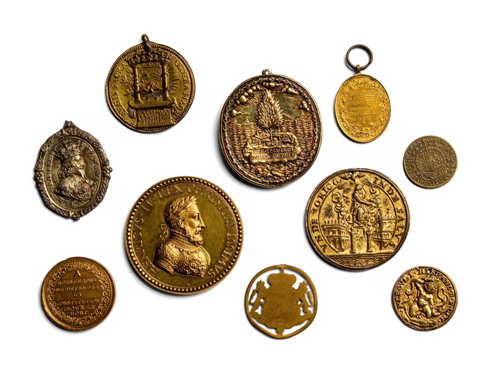 Ten Gilt-Metal and Brass Commemorative Medallions