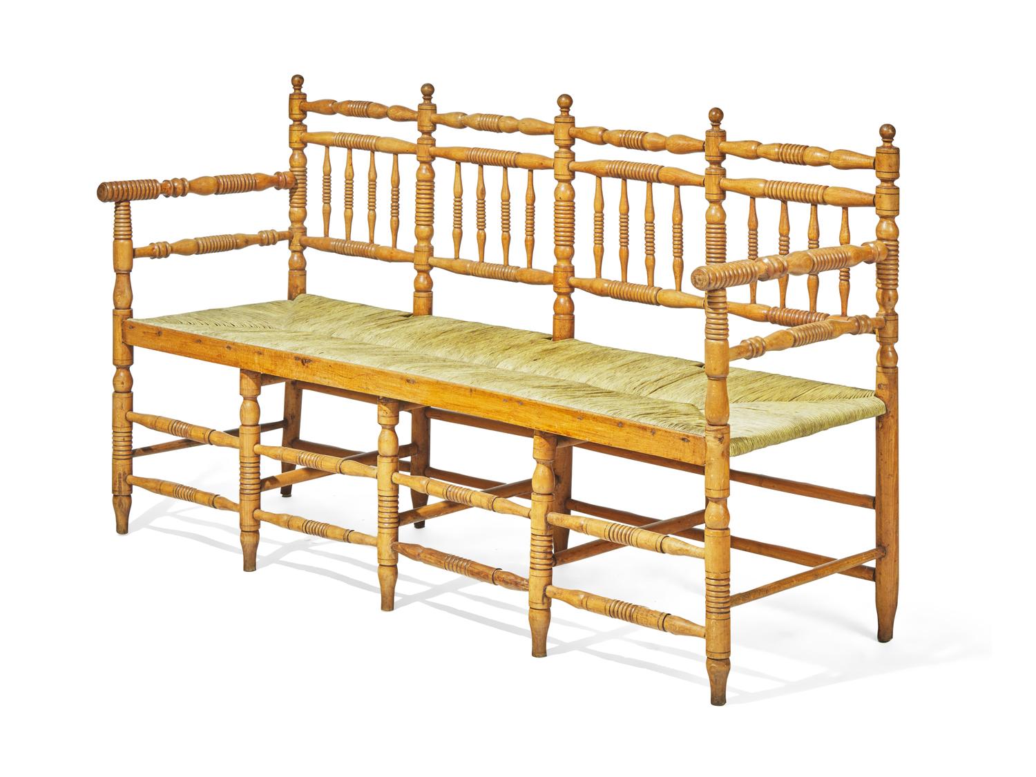 A Late Classical Spindle-Back Rush-Seat Bench