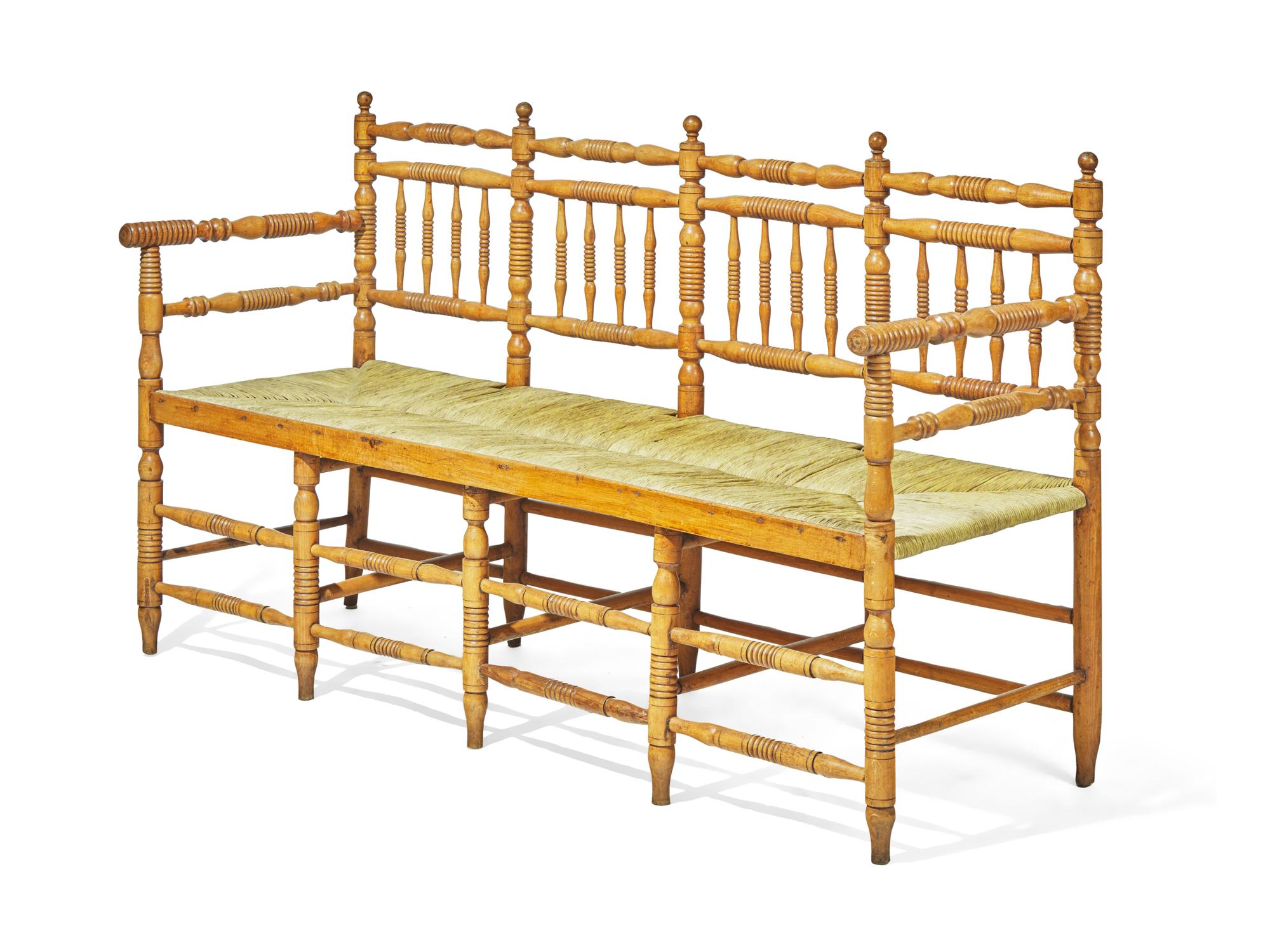 A Late Classical Spindle-Back Rush-Seat Bench