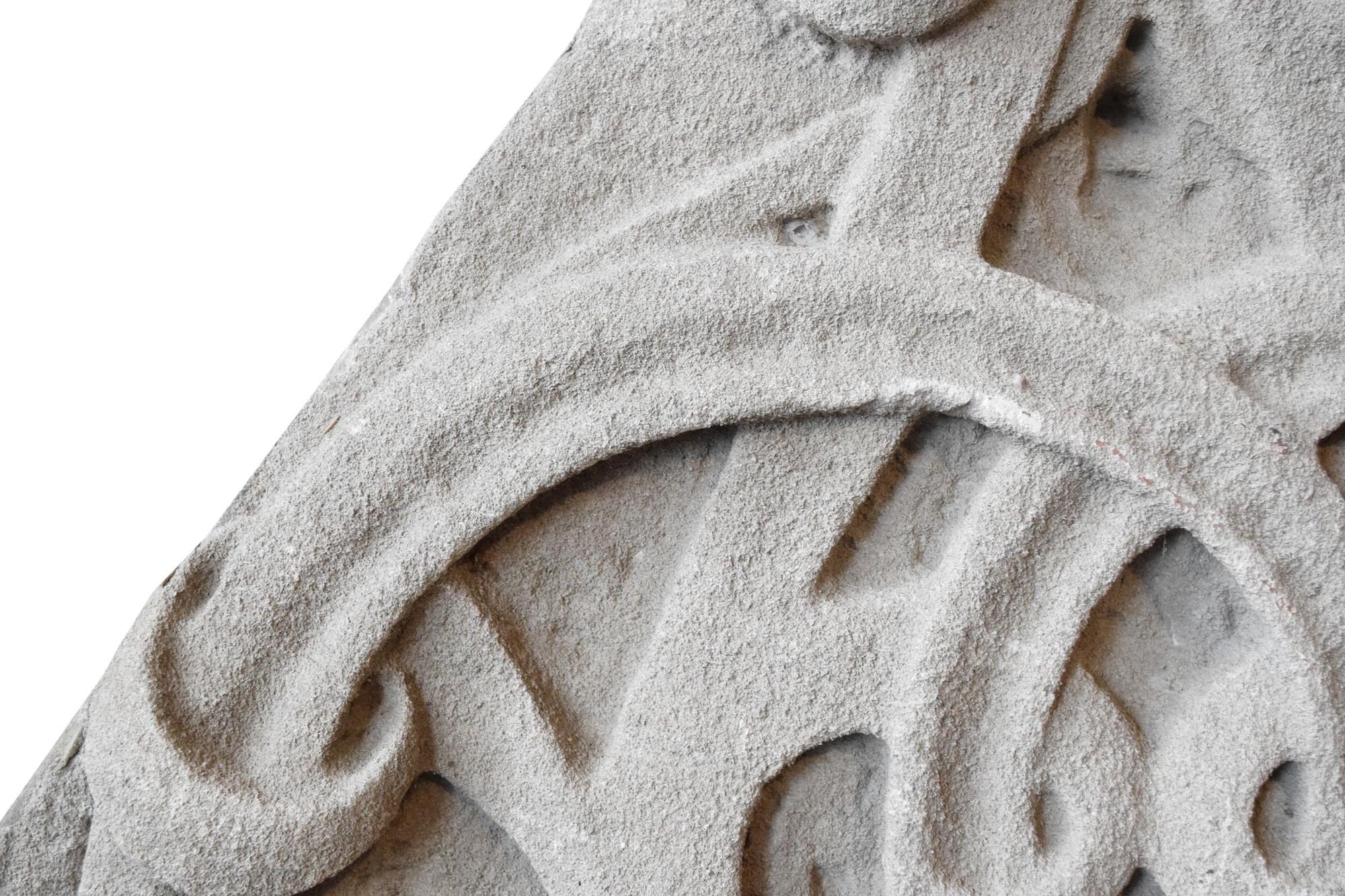 A Monumental Carved Limestone Pediment 80" W x 4.5" D x 62" H — United States, Circa 1880