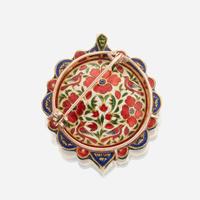 A Jaipur enamel, ruby, sapphire, diamond, and gold brooch