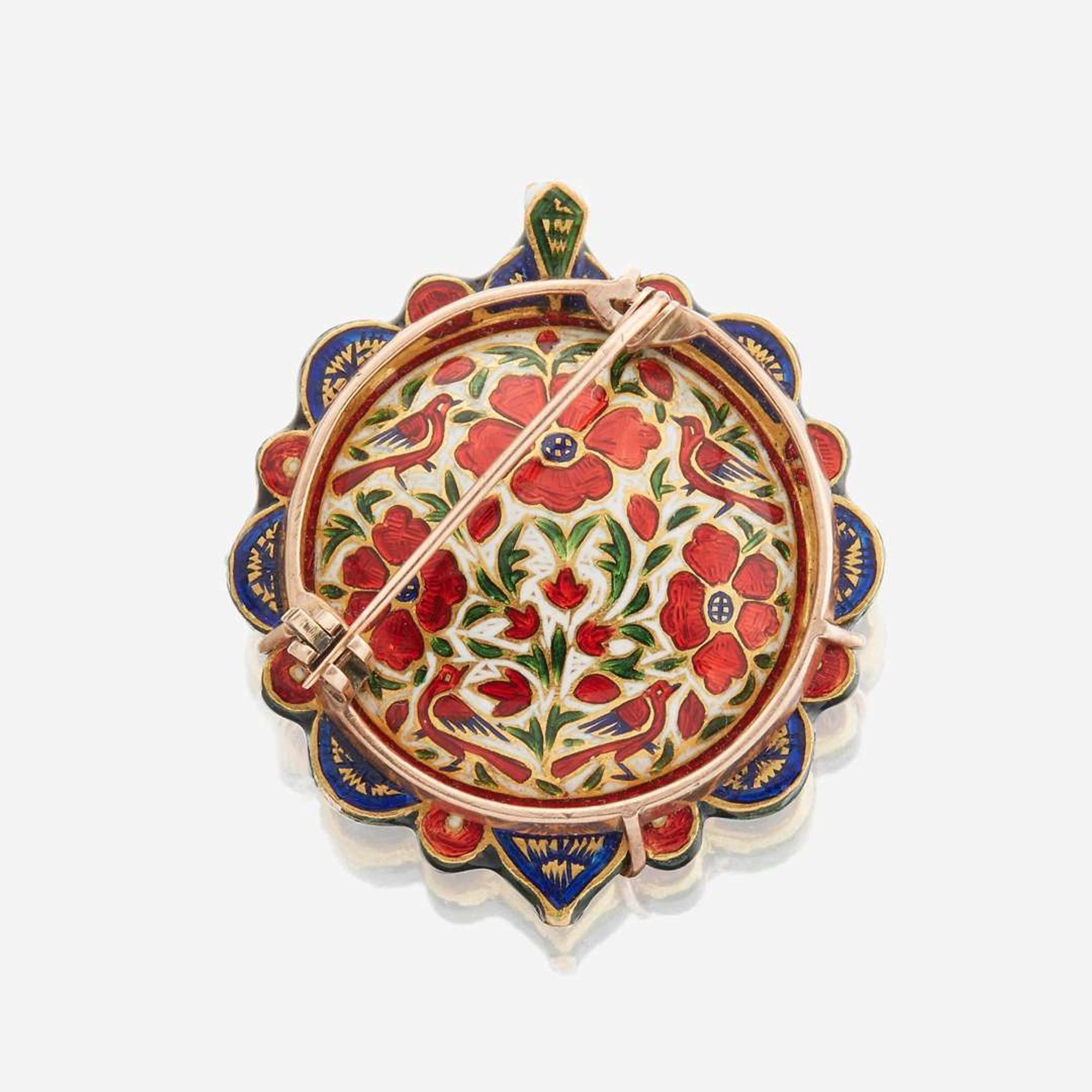 A Jaipur enamel, ruby, sapphire, diamond, and gold brooch
