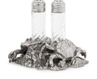 A Silvered Metal and Cut Glass 'Crab' Shaker Set