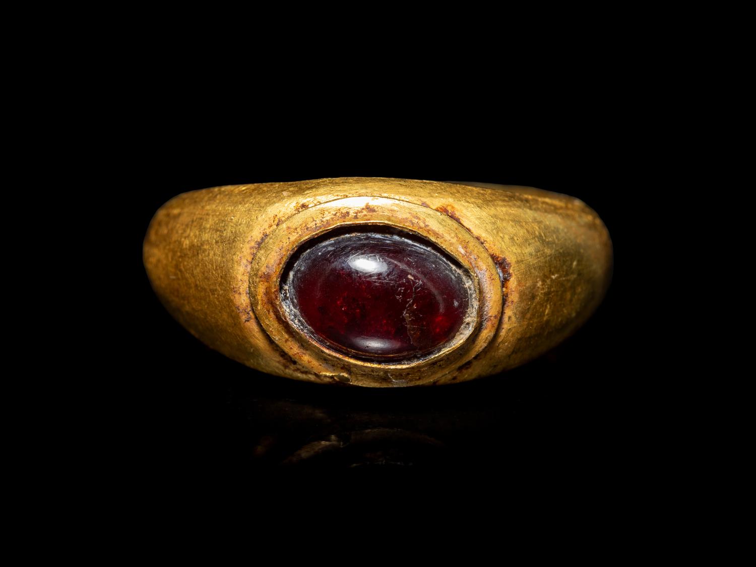 A Roman Gold and Garnet Finger Ring