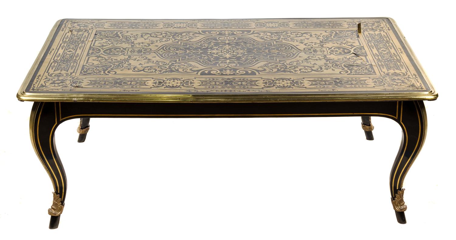 A Louis XIV Style Boulle Marquetry Low Table Height 17 3/4 x width 47 1/2 x depth 28 3/4 inches. — THE TOP LATE 17TH CENTURY, THE BASE 19TH CENTURY