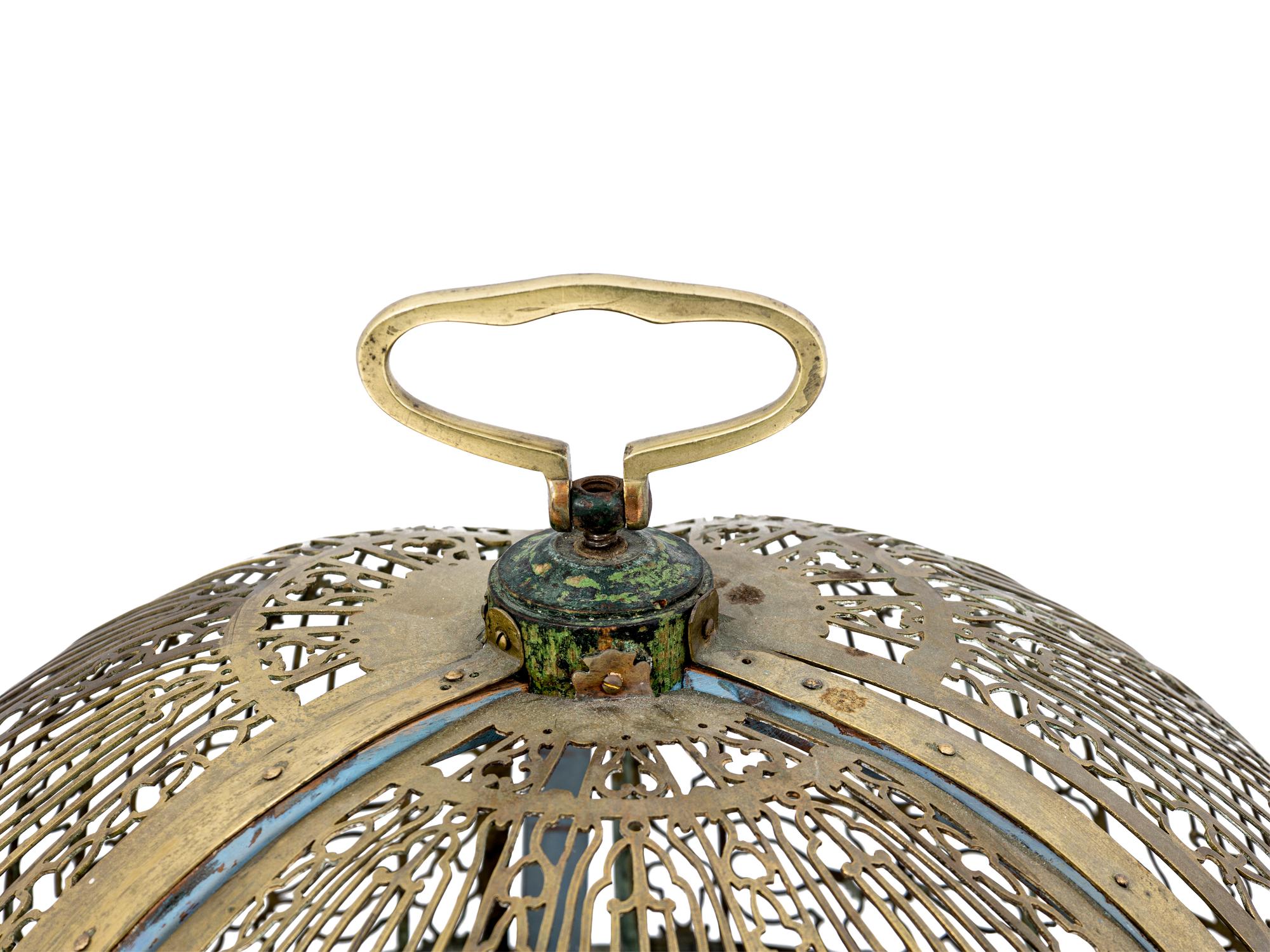 A North European Brass and Polychrome Painted Bird Cage