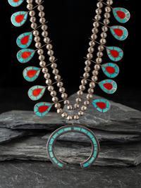 Zuni Channel Inlay Squash Blossom Necklace