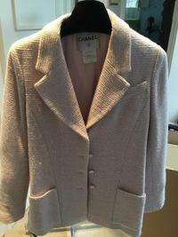 A Chanel Pink and White Tweed Jacket, Size 42.