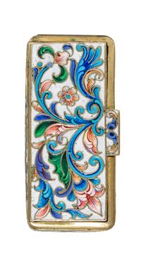 A Russian Enameled Silver Box, Moscow, 1896-1908, of rectangular form with floral decoration.