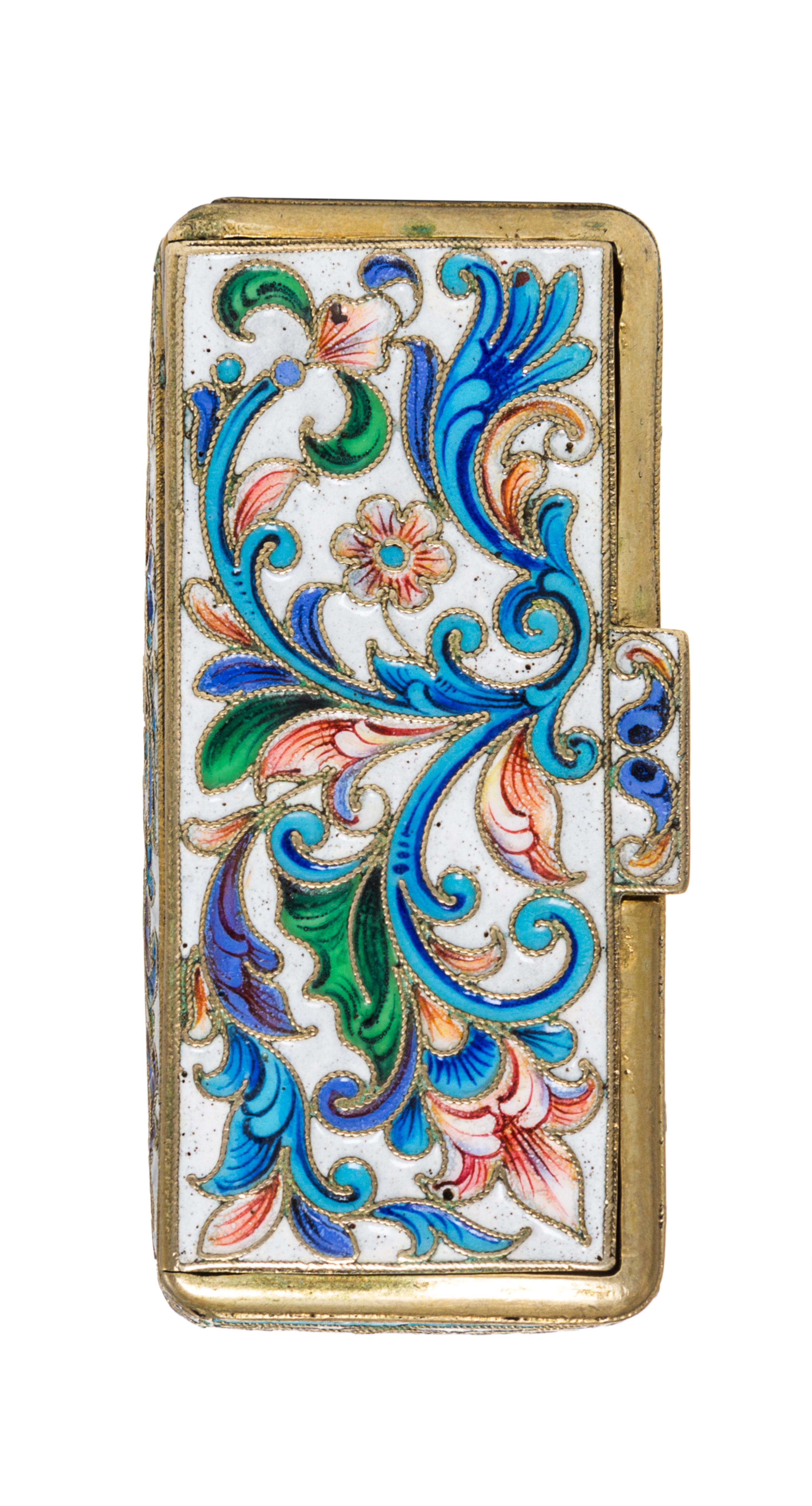 A Russian Enameled Silver Box, Moscow, 1896-1908, of rectangular form with floral decoration.