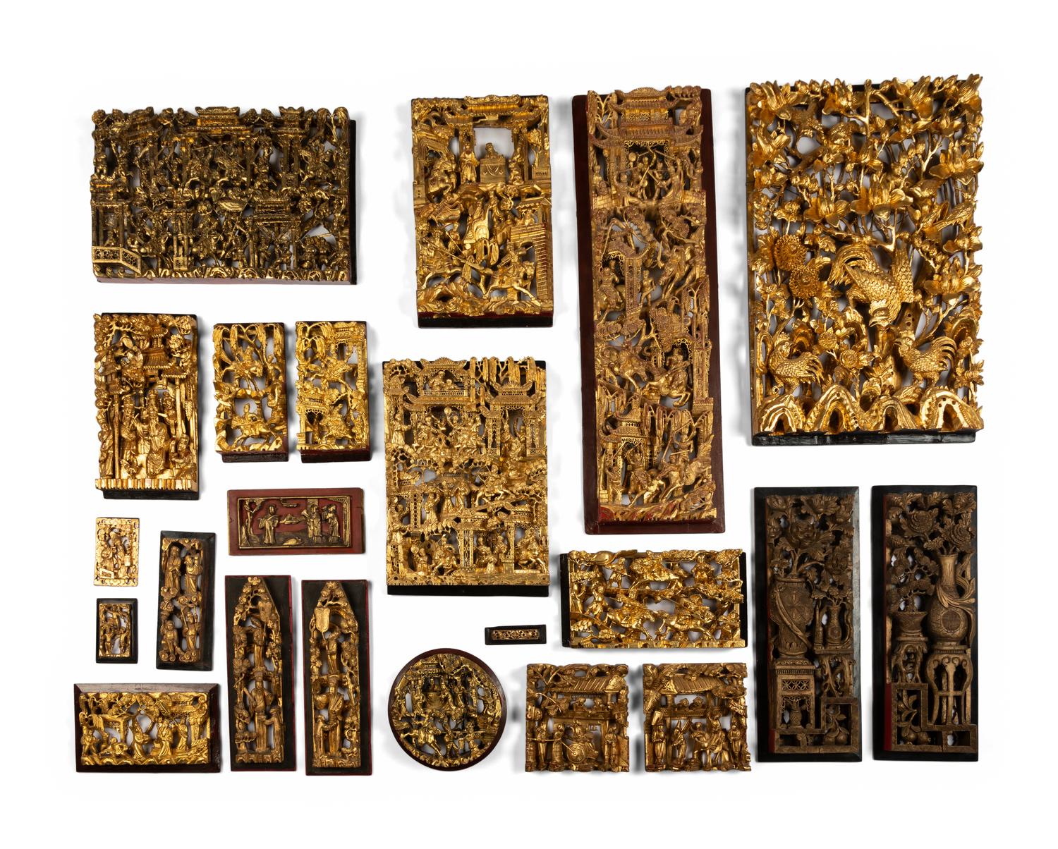 22 Chinese Carved Gilt Wood Wall Panels