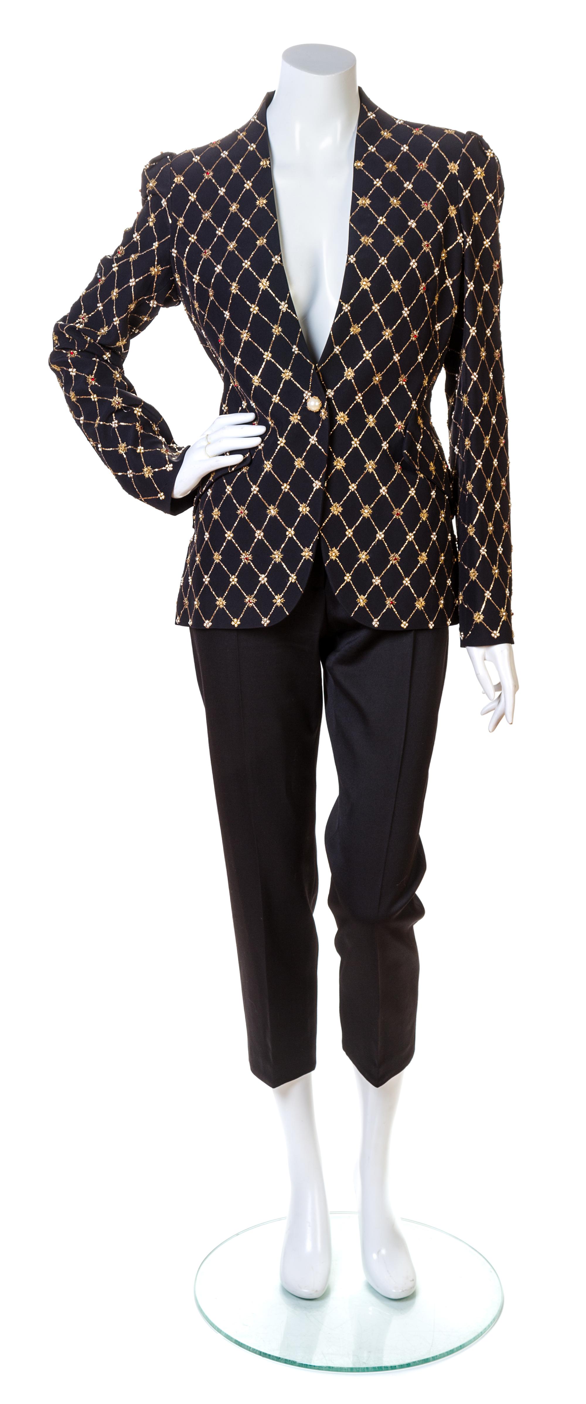 An Alexander McQueen Rhombic Embroidered Black Jacket Ensemble, Size 44.