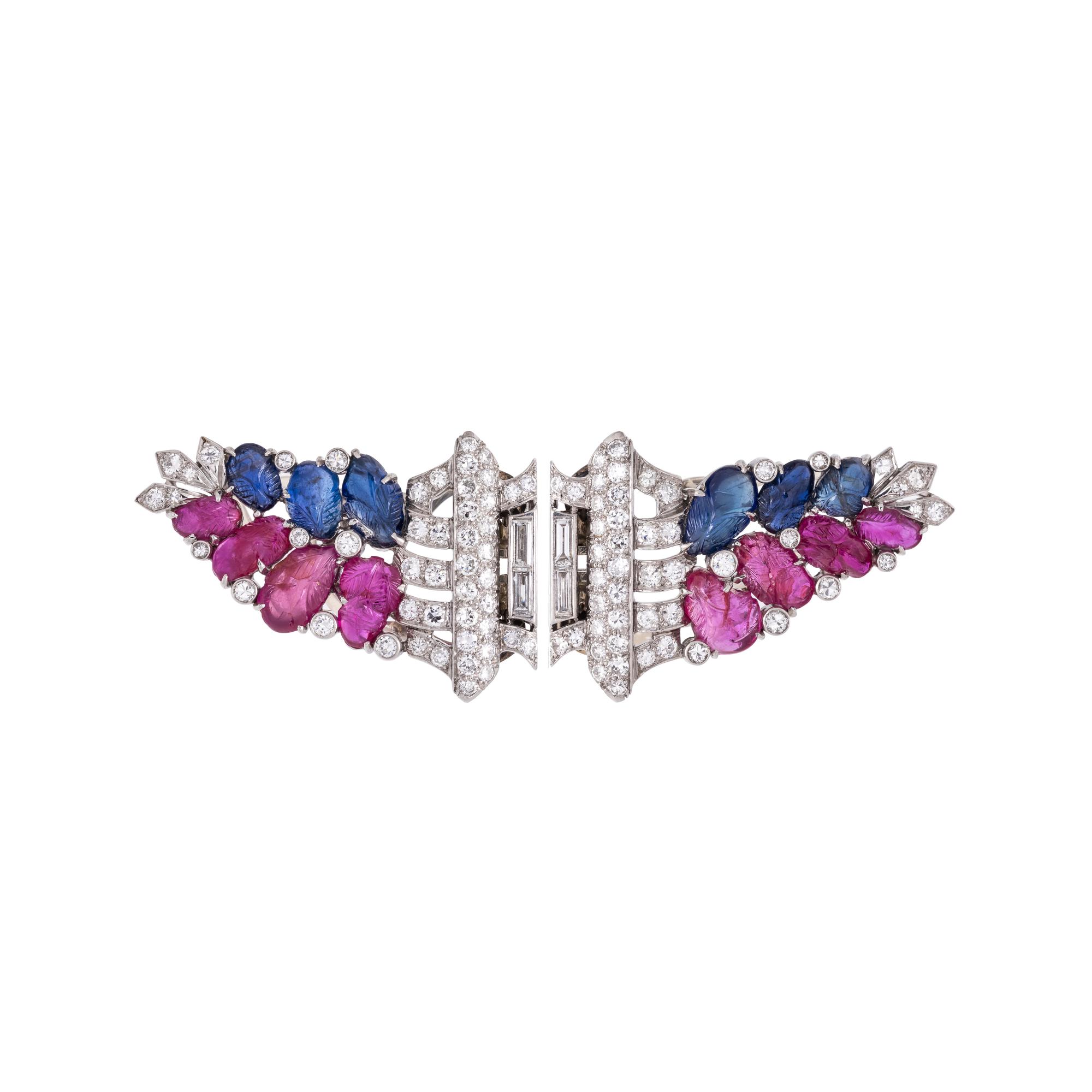 OSCAR HEYMAN, ART DECO, DIAMOND AND GEMSTONE DRESS CLIPS