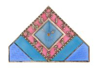 A Swiss Art Deco Silver and Guilloche Enamel Clock, First Half 20th Century, of triangular form, the diamond shaped dial with Arabic nu