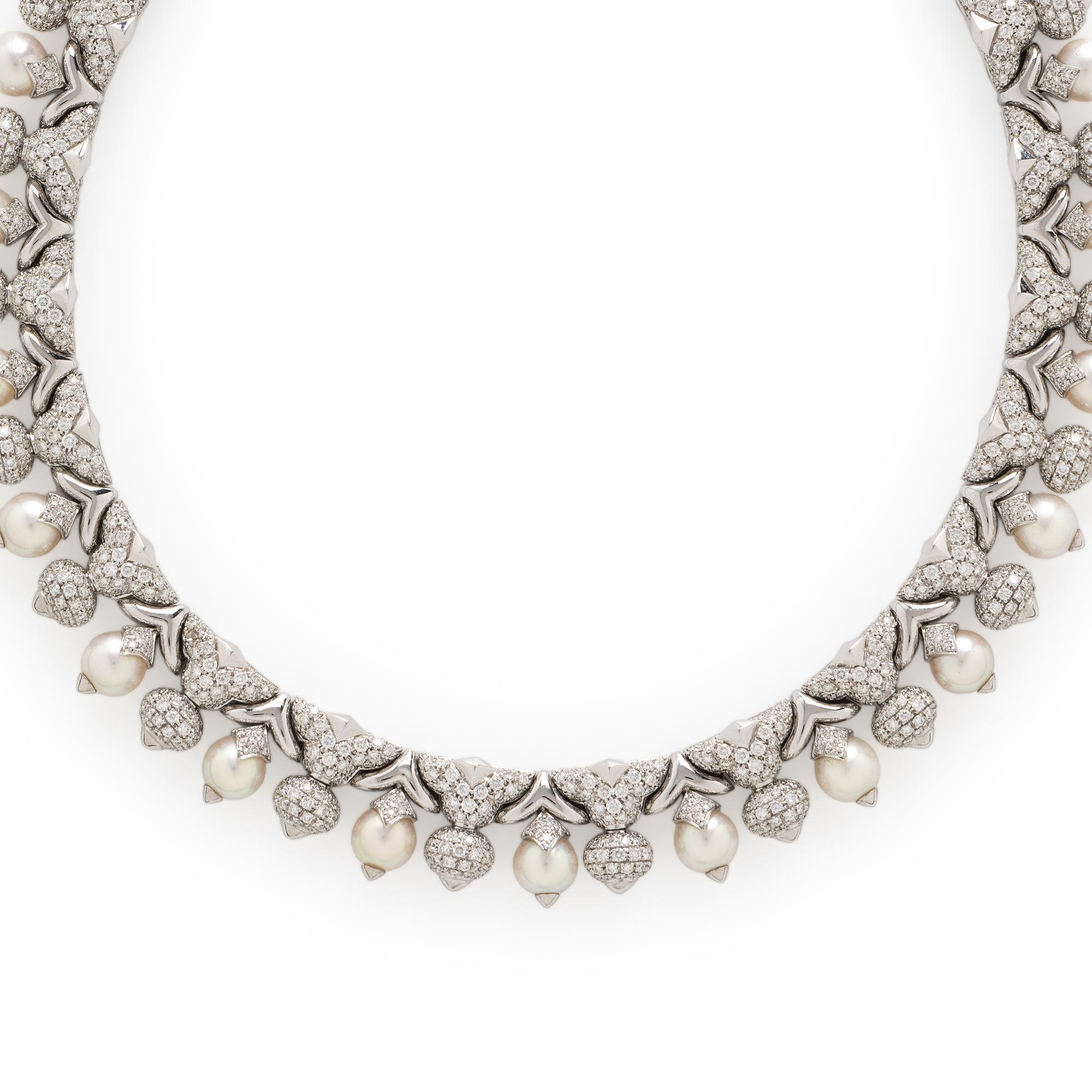 Bulgari, 'Profumo', Cultured Pearl, Diamond, and White Gold Necklace