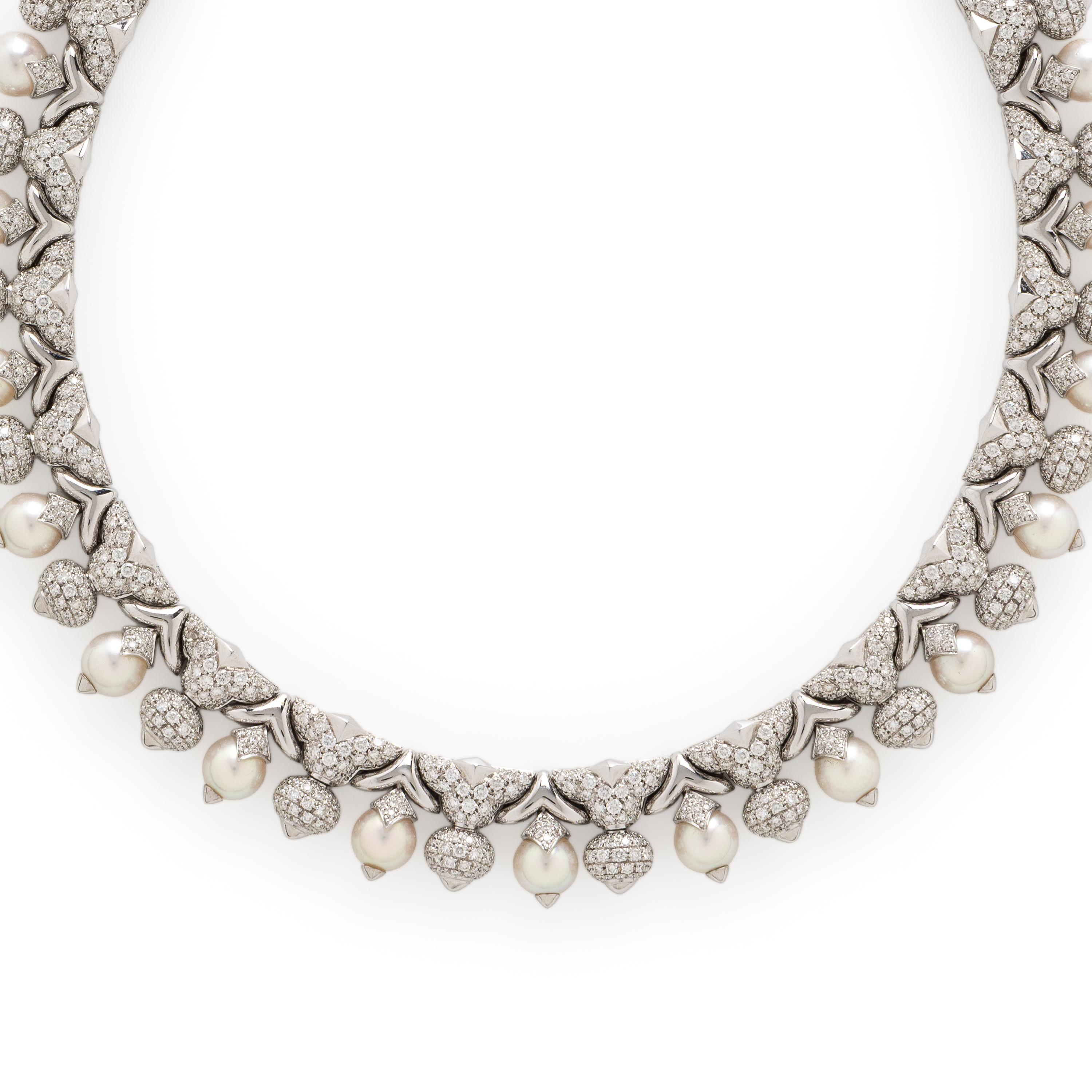 Bulgari, 'Profumo', Cultured Pearl, Diamond, and White Gold Necklace