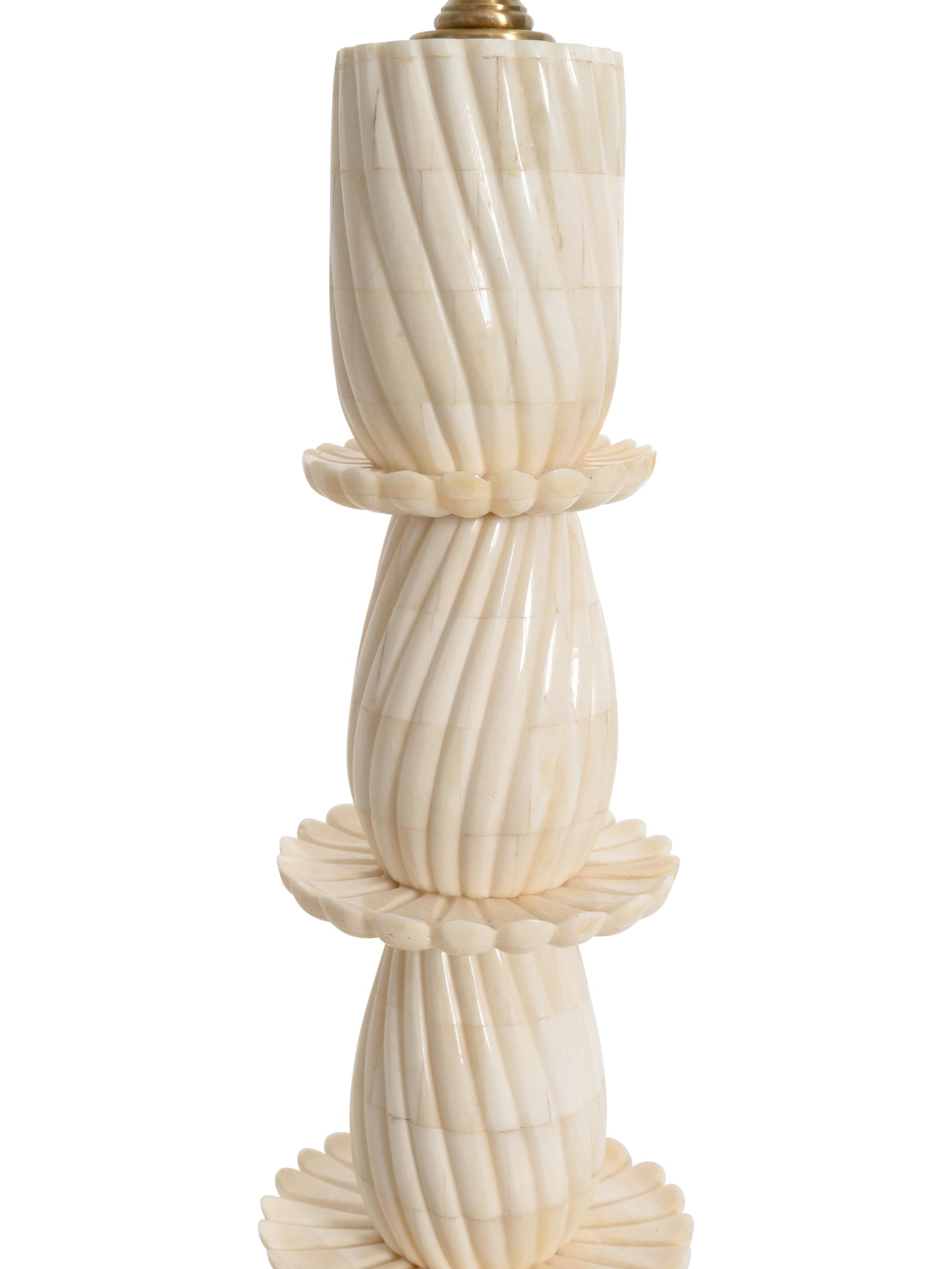 A Pair of Tesselated Carved Bone Table Lamps