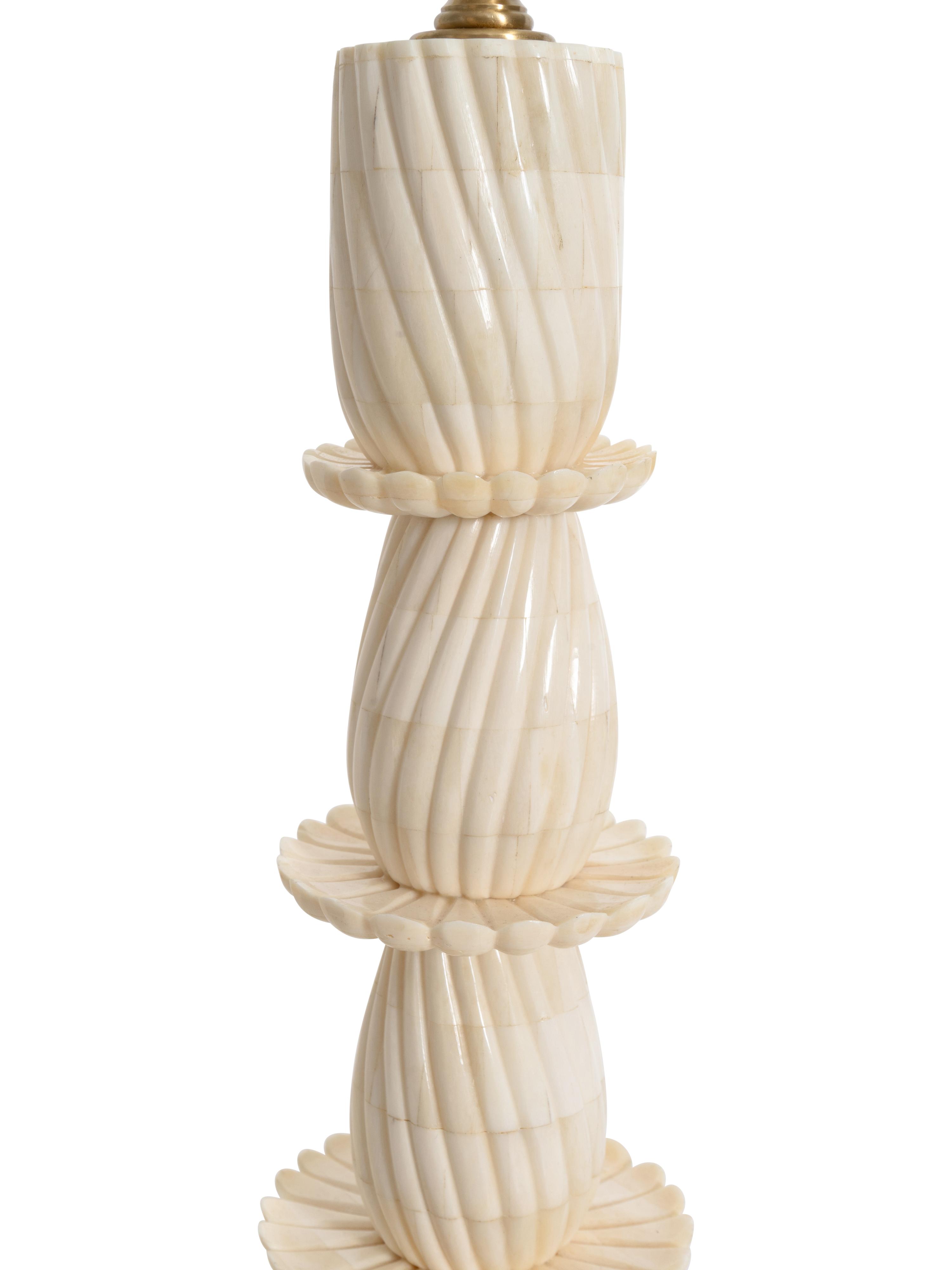A Pair of Tesselated Carved Bone Table Lamps