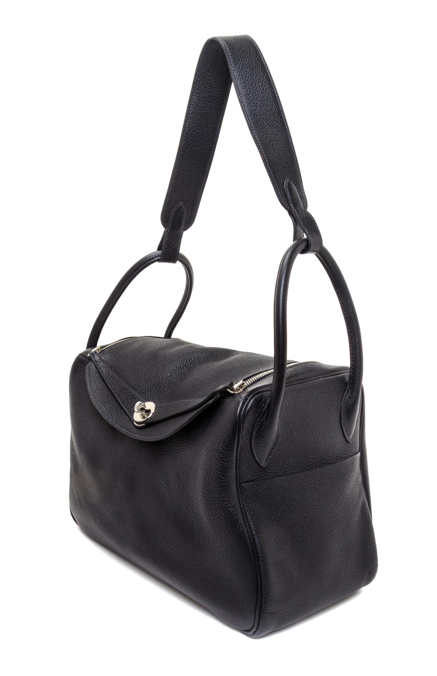 An Hermes Graphite Taurillon Clemence Lindy 34 Handbag, 13.5" x 8" x 7".