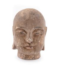 A Chinese Carved Wood Head of Luohan