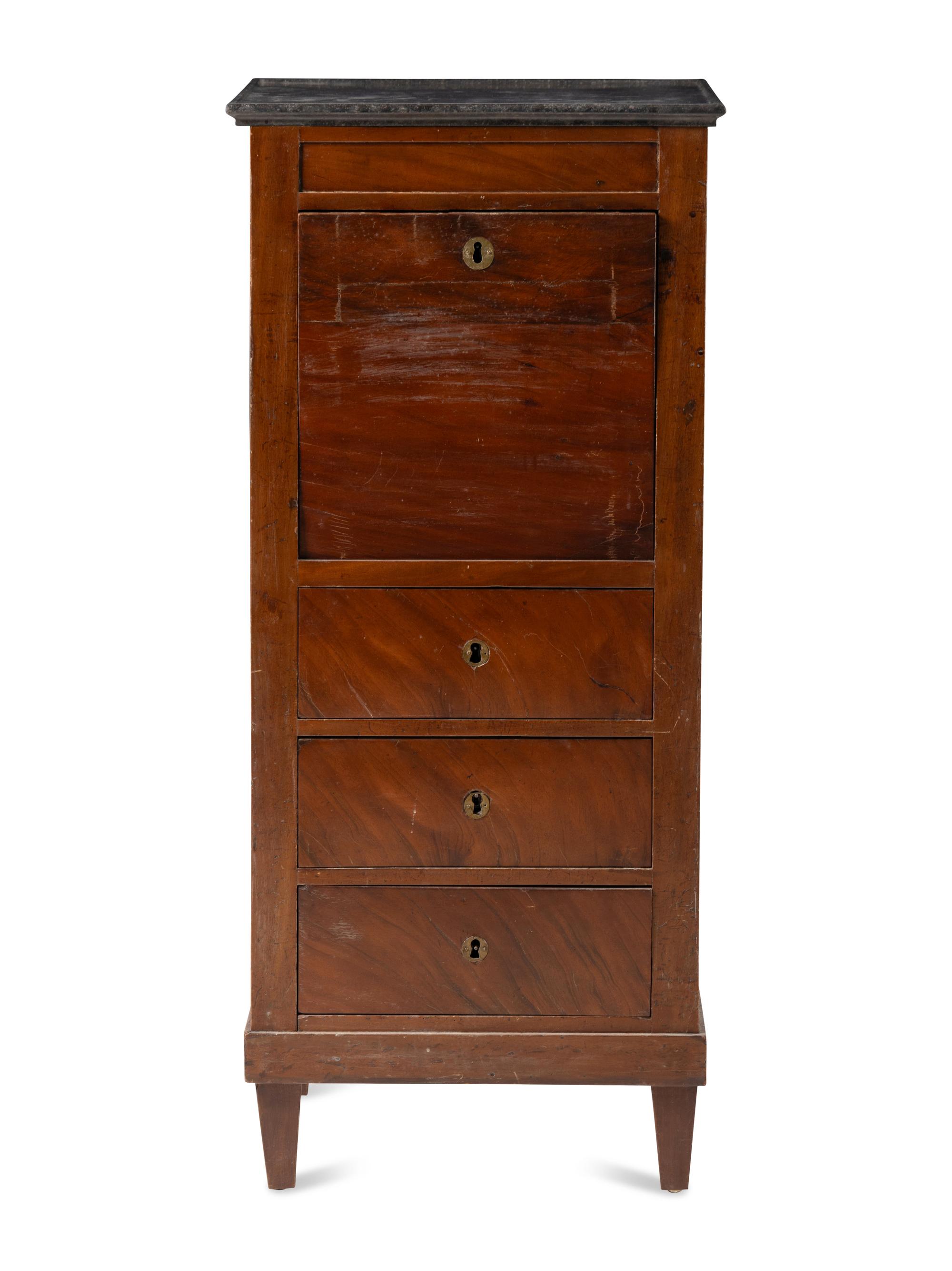 A Louis XVI Style Marble-Top Mahogany Small Secrétaire à Abattant