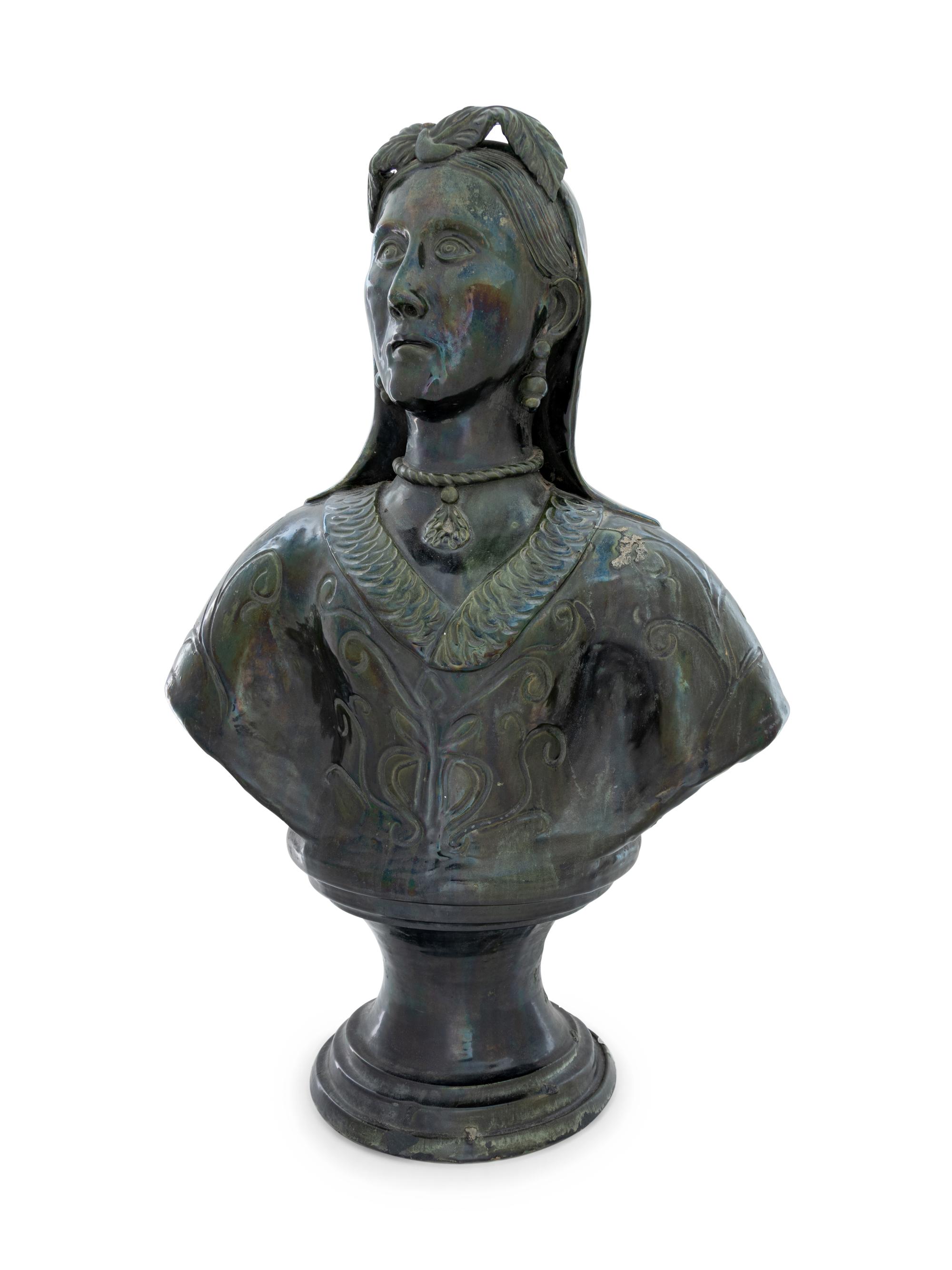 A French Green Glazed Terra Cotta Bust