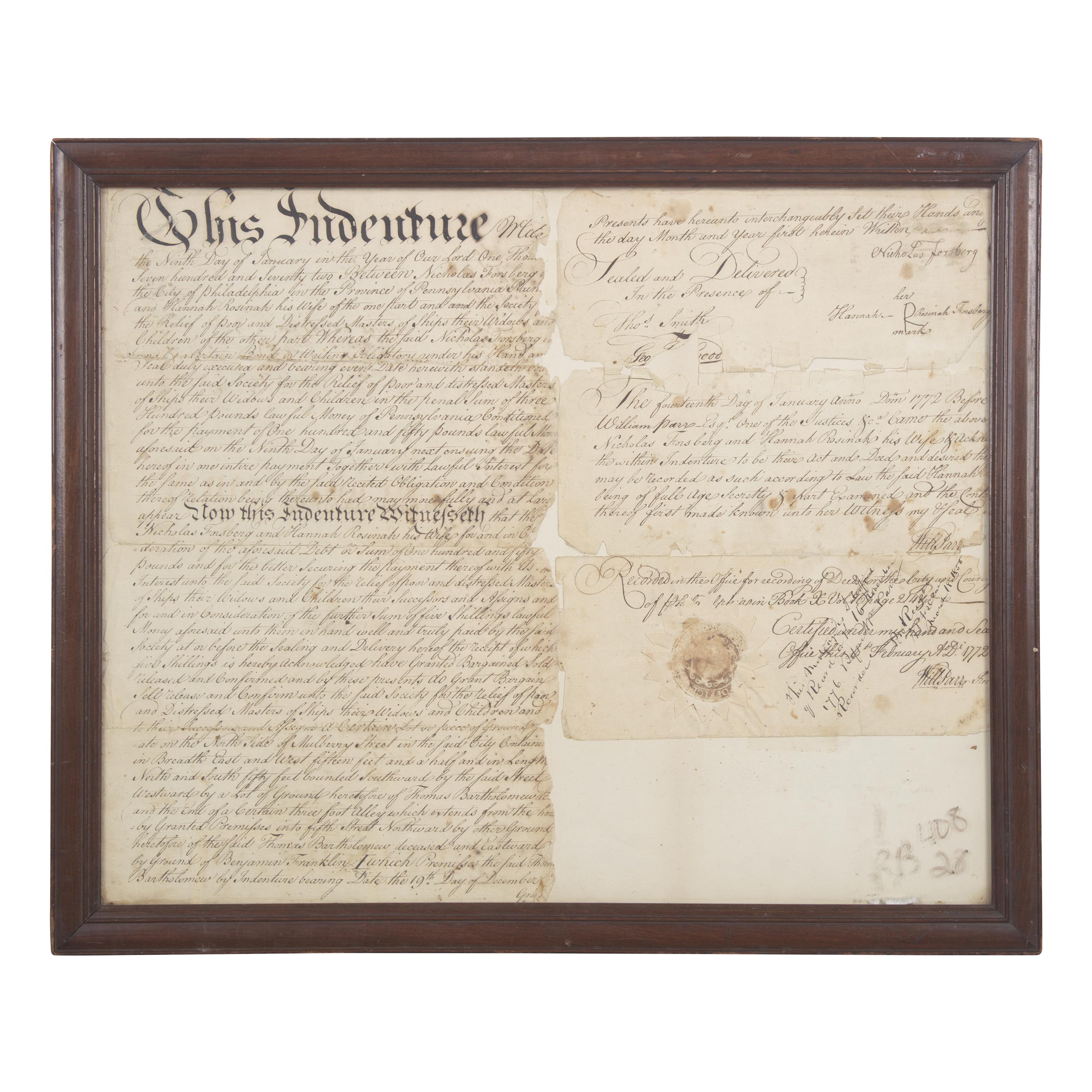 [Philadelphia] Signed 1772 Philadelphia land indenture
