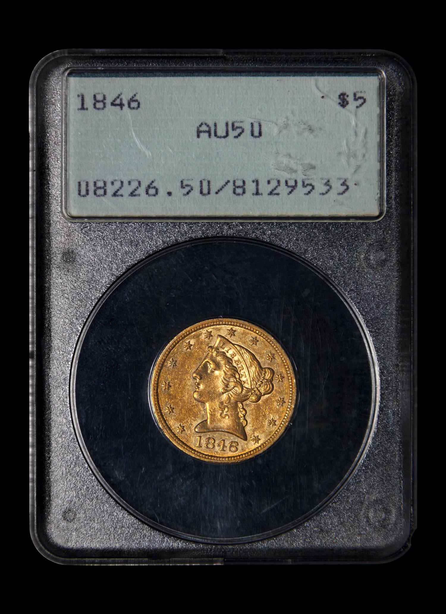 An 1846 Liberty Head: Large Date $5 Gold Coin (PCGS AU50)