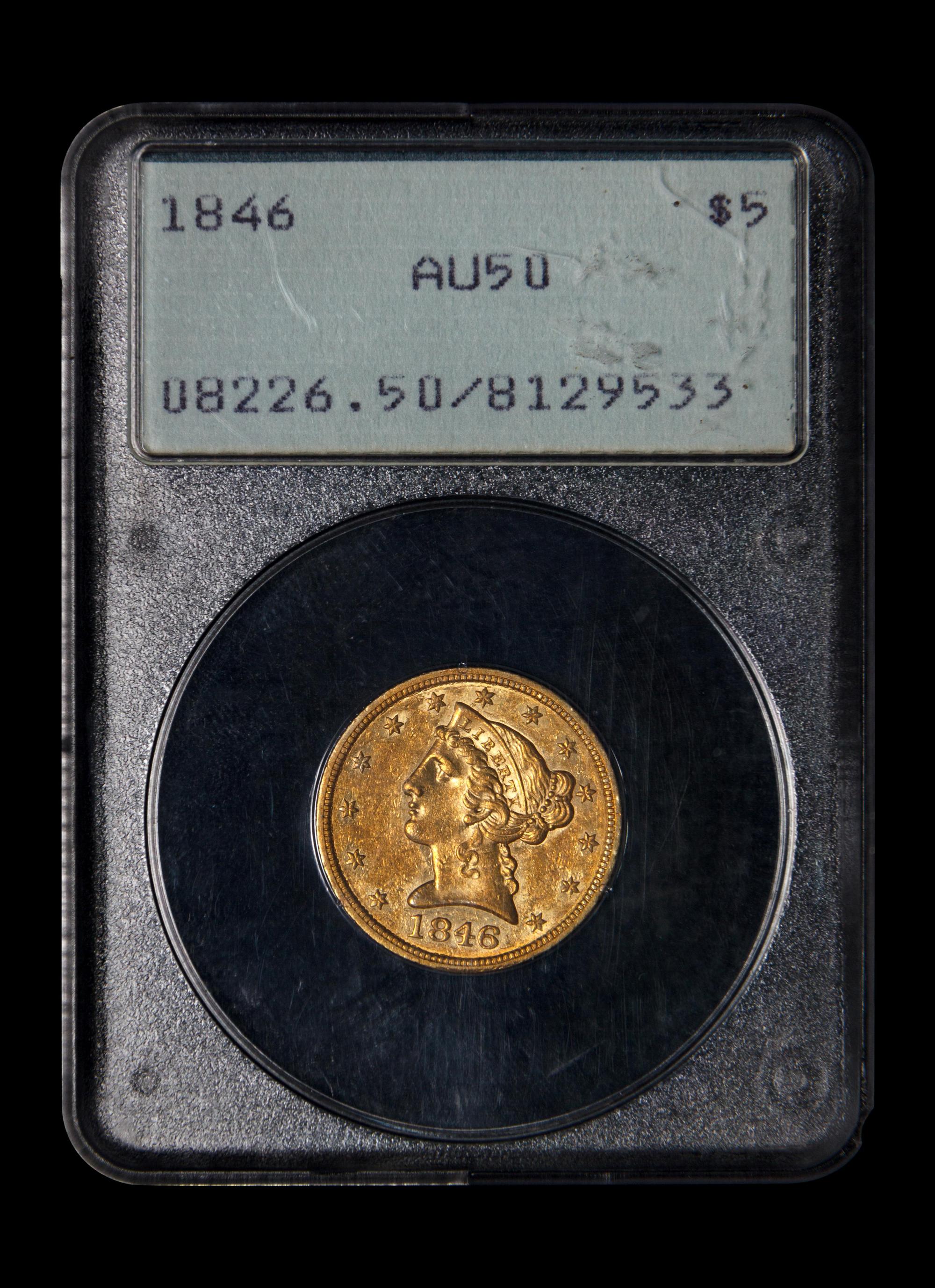 An 1846 Liberty Head: Large Date $5 Gold Coin (PCGS AU50)