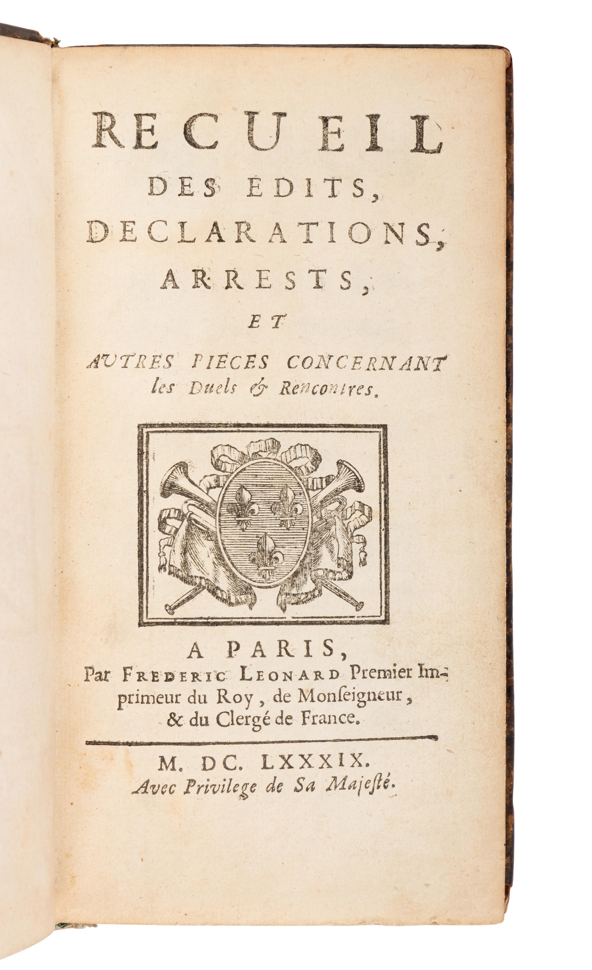 [FENCING]. A group of 6 French 17th- and 18th-century works about Fencing, comprising: