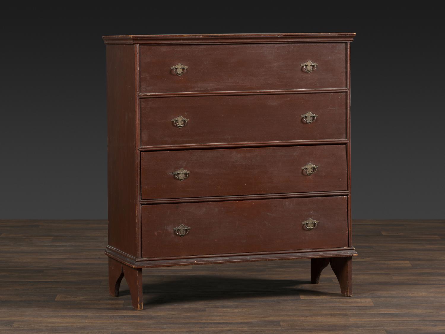 A William and Mary Red Painted Poplar Two-Drawer Blanket Chest