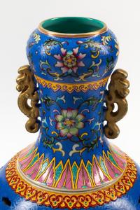 A Pair of Chinese Pierce Carved and Enameled Porcelain Two-Part Vases