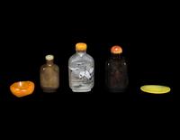 Three Chinese Glass Snuff Bottles and Two Snuff Dishes