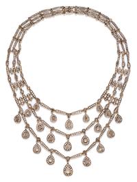 A Silver Topped Yellow Gold, Colored Diamond and Diamond Fringe Swag Necklace, 80.70 dwts.