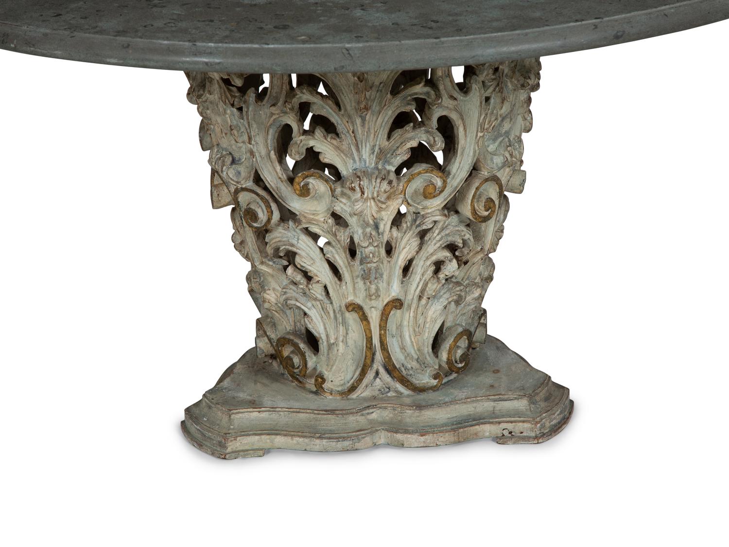 An Italian Baroque Style Grey-Painted and Parcel-Gilt Limestone-Top Center Table