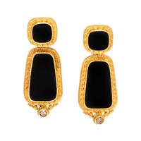 LUNA FELIX GOLDSMITH, YELLOW GOLD, ONYX AND COLORED DIAMOND CONVERTIBLE EARCLIPS