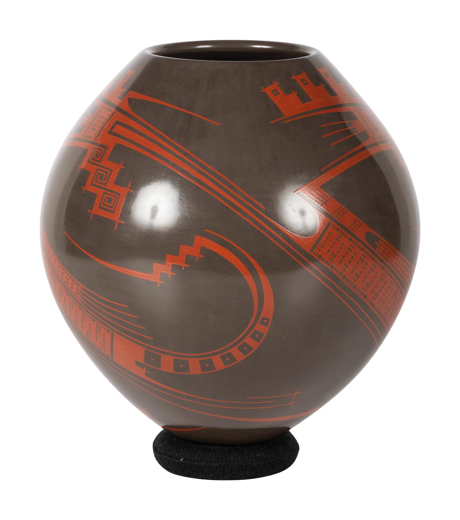 Ovoid Brown and Red Pottery Vase