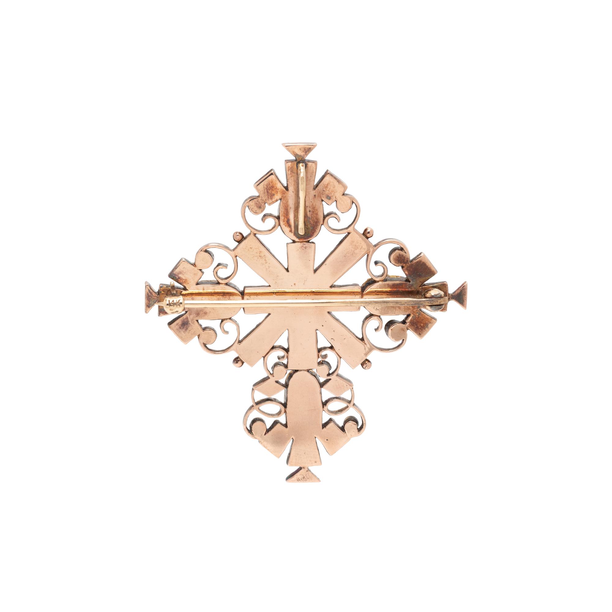 SILVER-TOPPED GOLD, FOIL-BACKED RUBY AND DIAMOND PENDANT/BROOCH,