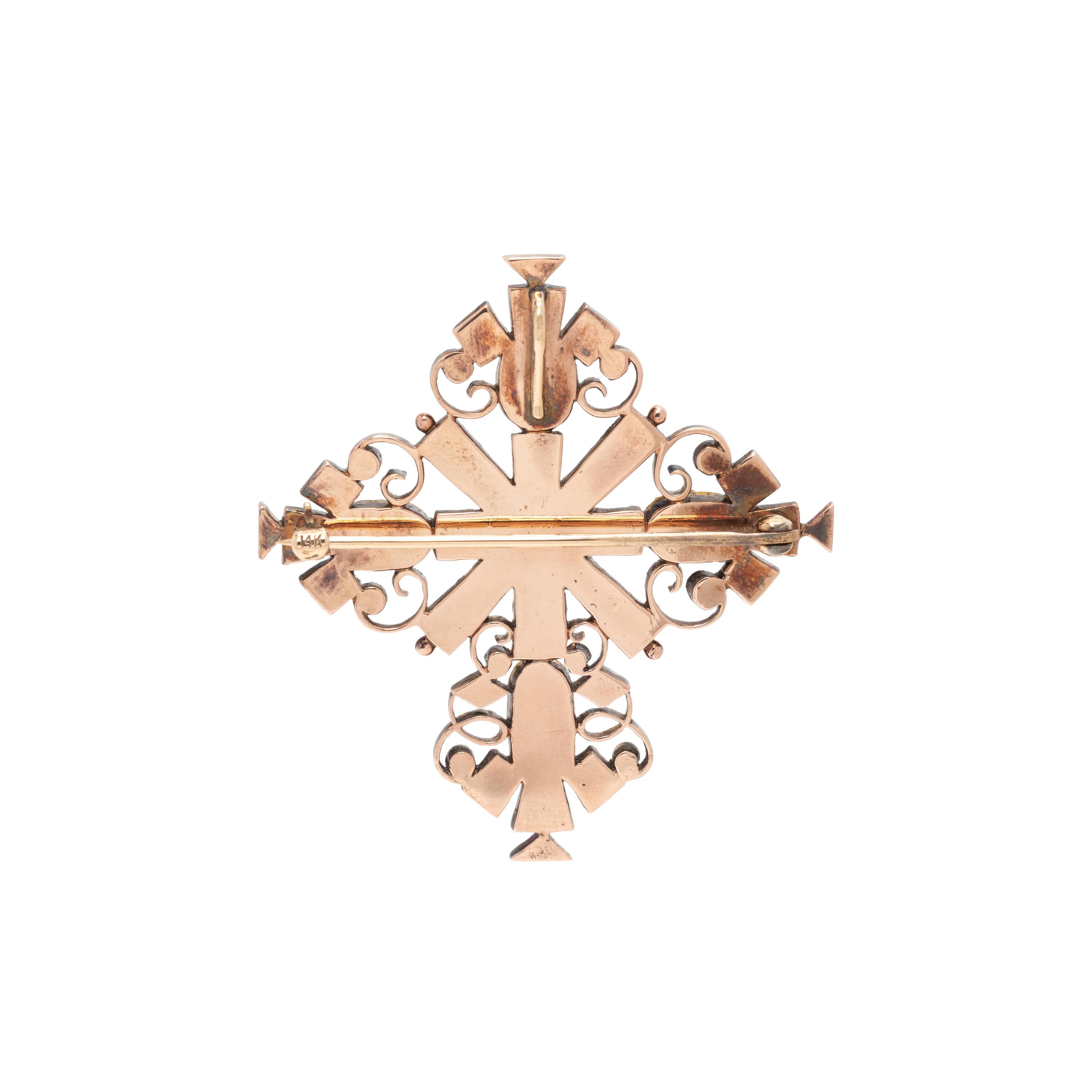 SILVER-TOPPED GOLD, FOIL-BACKED RUBY AND DIAMOND PENDANT/BROOCH,