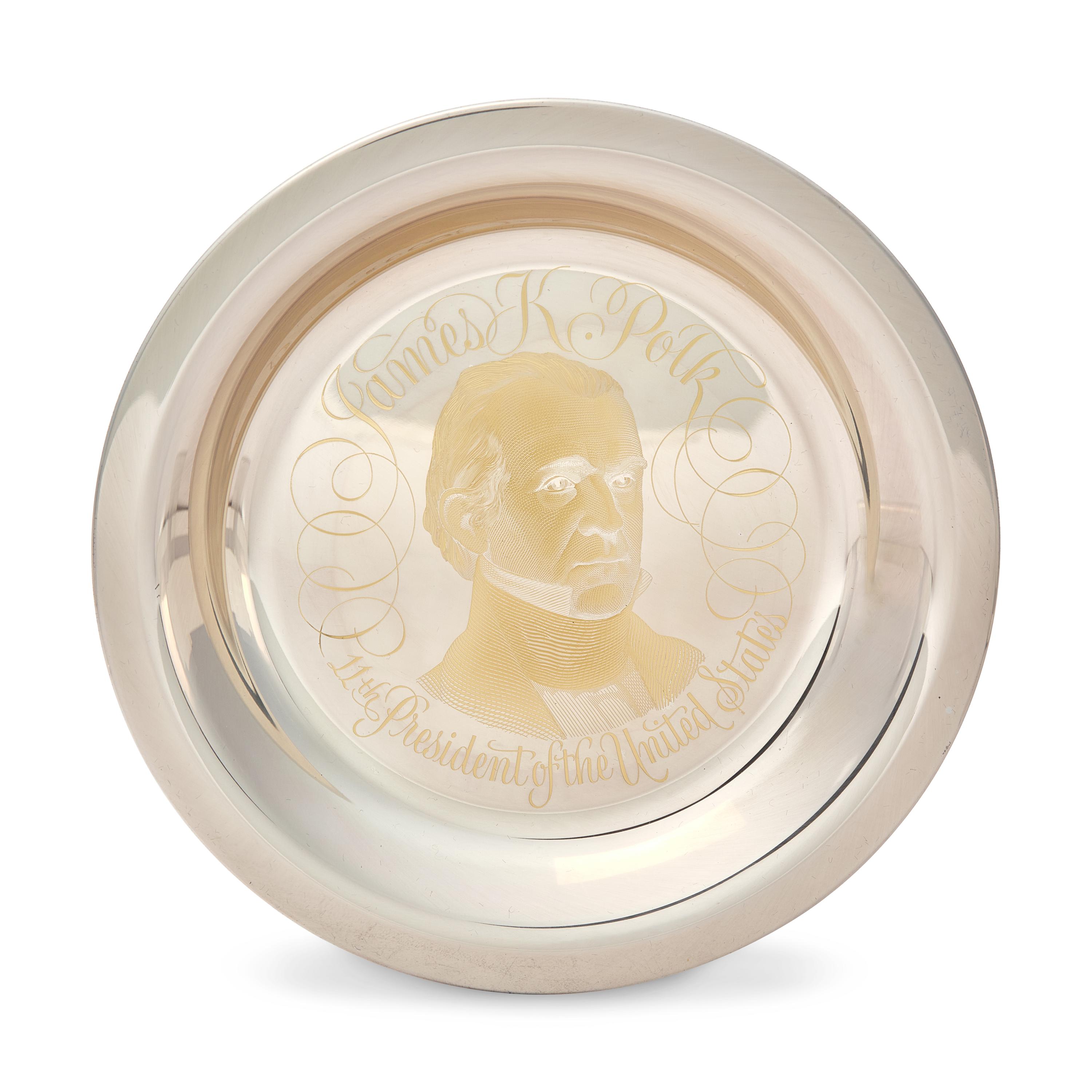 A Group of Twelve Franklin Mint 24K Gold Inlaid Sterling Presidential Plates, Circa 1976